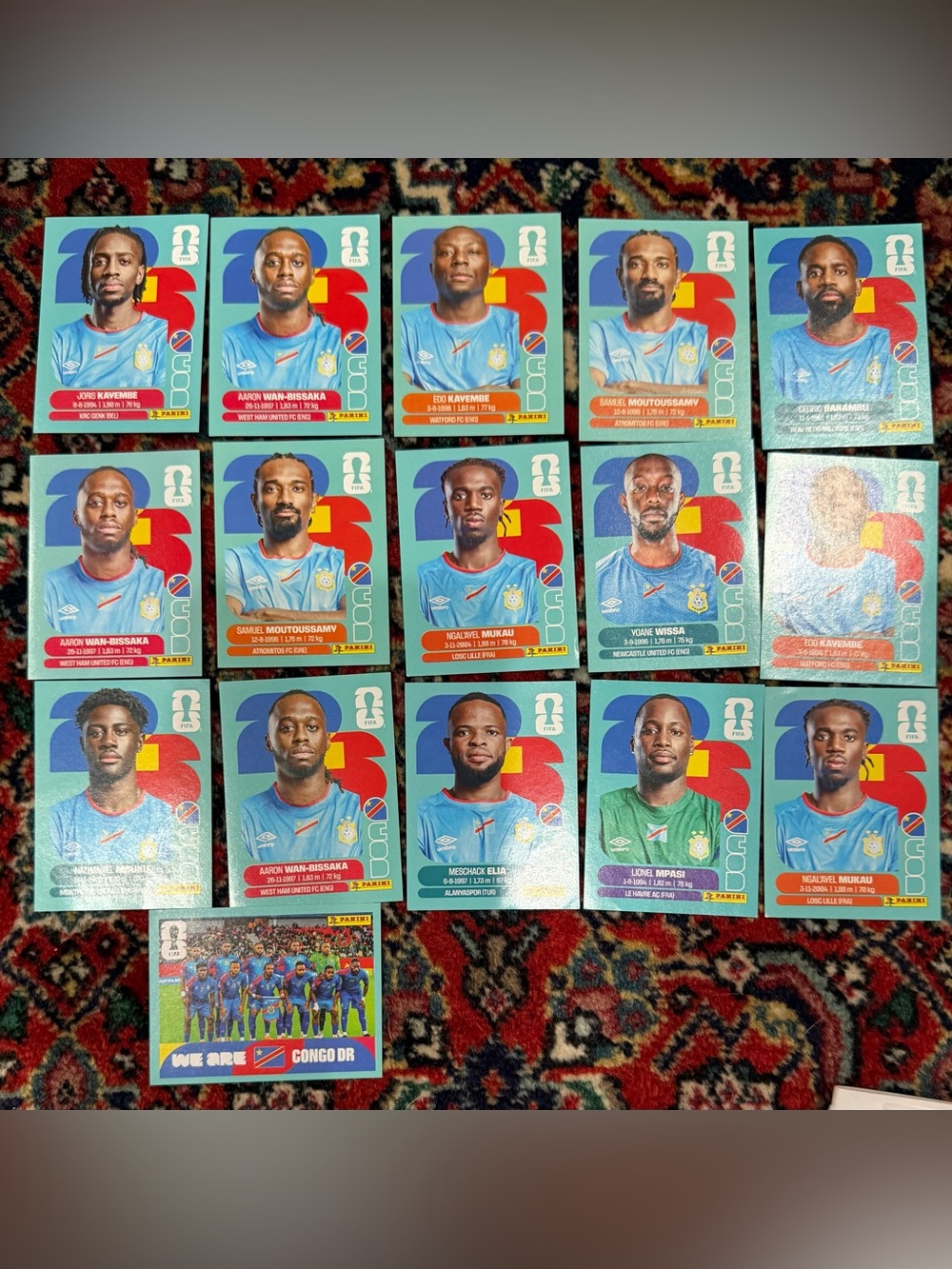 WORLD CUP 2026 PANINI STICKER. DR CONGO SOCCER TEAM.LOT OF 16 STICKERS.BRASIL Ed